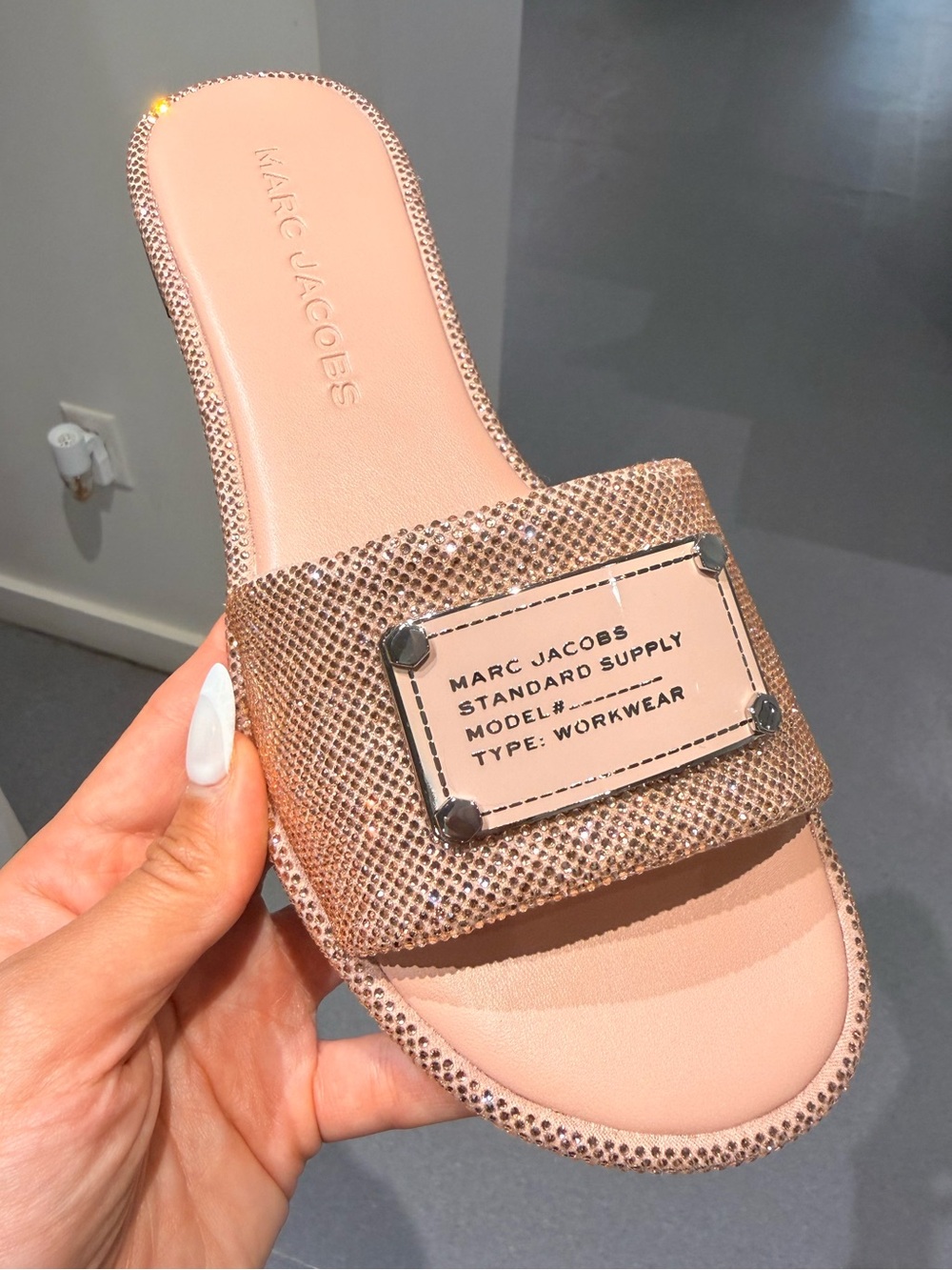 Marc Jacobs Crystal Rhinestone Sparkly Slide Sandals Rose Pink
